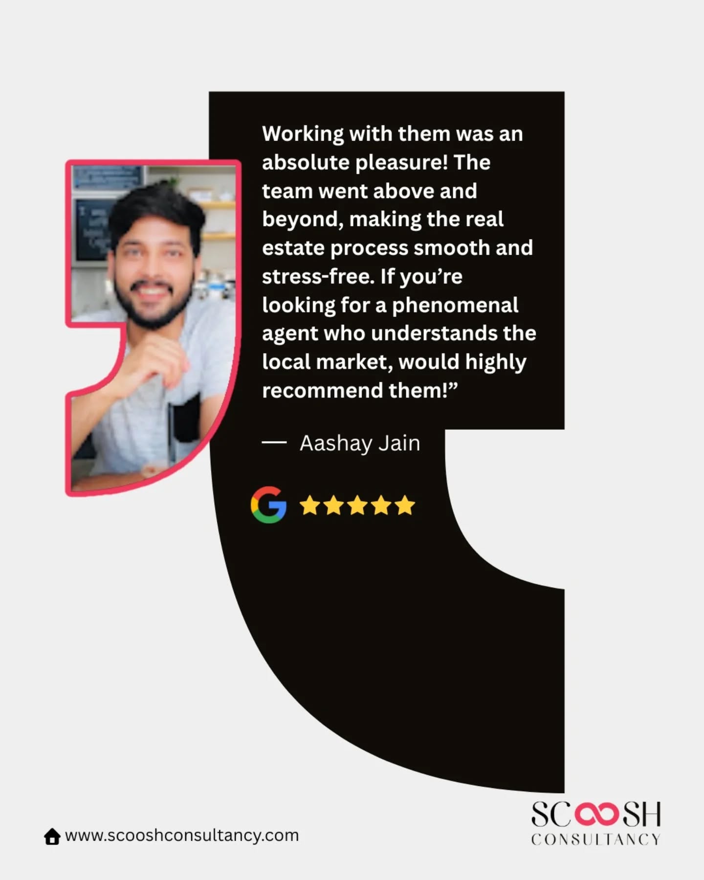 ⭐ Another Happy Client, Another Successful Journey! 🏡✨
Nothing inspires us more than the trust our clients place in us.
Thank you, Aashay Jain, for your kind words and confidence in our team. At Scoosh Consultancy, we believe that real estate is not just about buying or selling properties—it's about helping people make important life decisions with confidence and peace of mind.
Whether you're searching for your dream home, an investment opportunity, or expert guidance in the property market, we're here to make the process seamless, transparent, and stress-free.
Your trust fuels our commitment to deliver excellence every step of the way. 🙏
📍 Looking to buy, sell, or invest in Noida, Greater Noida, or the NCR region? Let's connect.
#ClientTestimonial #ScooshConsultancy #RealEstateExpert #NoidaRealEstate #GreaterNoidaProperties