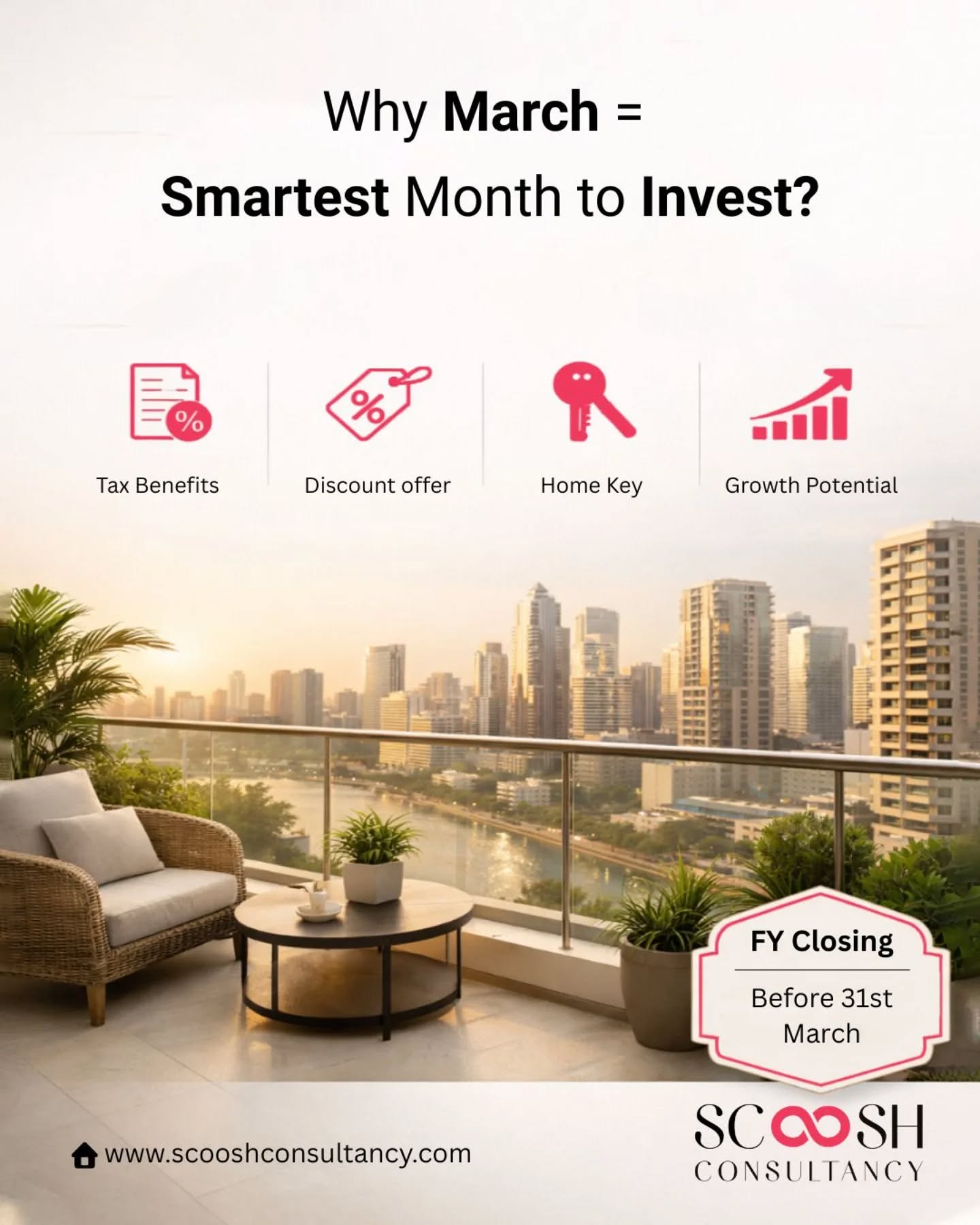 Most people think property investment is about money.
Smart investors know it’s about timing.
And March is the timing.
Why?
✔ Financial year closing brings better builder deals
✔ Opportunity to claim tax benefits
✔ Higher chances of negotiation and discounts
✔ Start the new financial year with a strong asset
If you were planning to buy property in Noida or Greater Noida, this might be the smartest window of the year.
Let’s explore the right opportunity for you.
📩 DM us to know the best projects available before 31st March
🌐 www.scooshconsultancy.com
#ScooshConsultancy #NoidaRealEstate #GreaterNoidaProperty #SmartInvestment #PropertyInvestment
RealEstateIndia NoidaHomes InvestInProperty